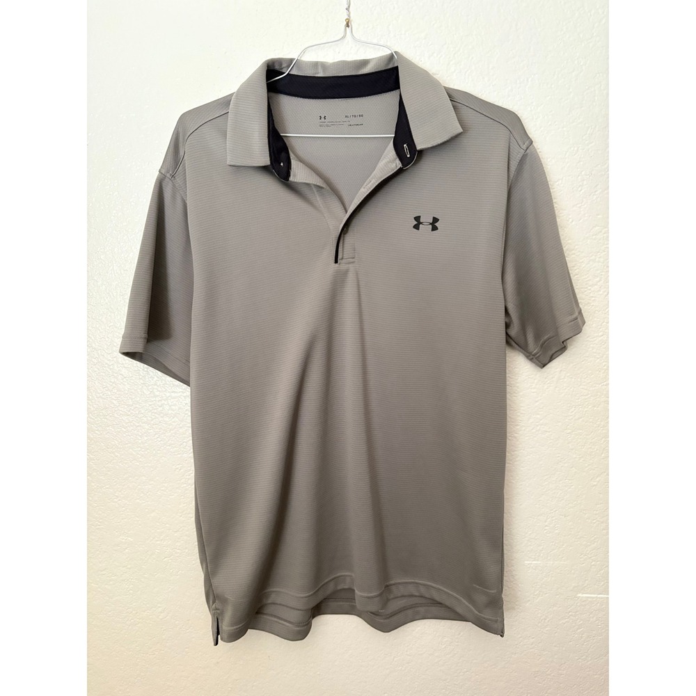 Under Armour Mens‎ Gray Heatgear Polo Shirt Performance Golf Athletic Pickleball